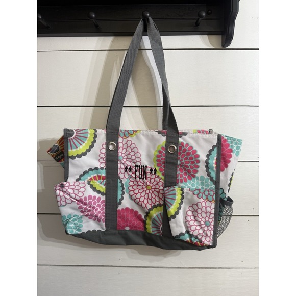 Thirty One 31 Organizing Utility Tote Zip Top Beach Multi Pockets Bubble Bloom - Picture 1 of 8